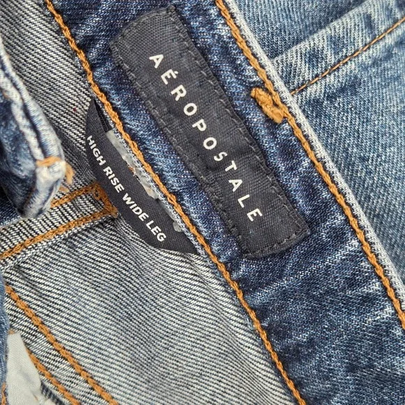 AEROPOSTALE Women 16 High Rise Wide Leg Jeans Medium Wash Whiskering - Picture 4 of 7